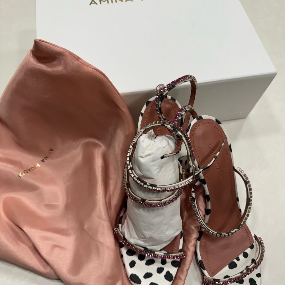 AMINA MUADDI Gilda Crystal-Embellished Satin Sandals - Picture 6 of 13